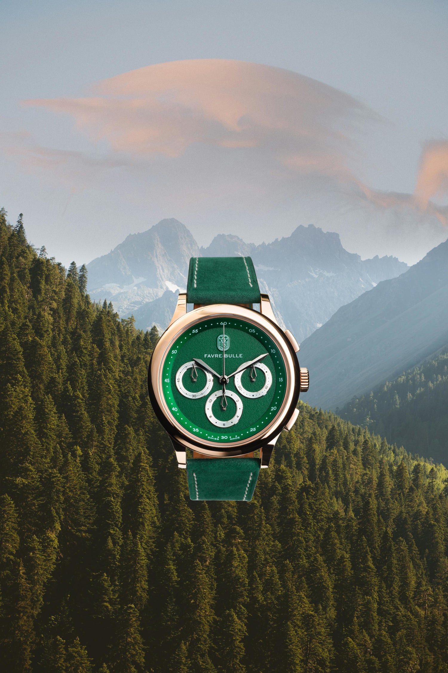 Montre  Favre‑Bulle, boîtier acier et cadran vert, édition limitée kickstarter